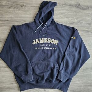 Jameson Irish Whiskey Hoodie Navy Blue Graphic Sweatshirt Men's Size L